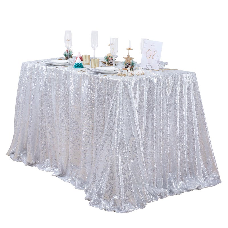 QueenDream Tablecloth 90x156 Rectangle Sequin Tablecloth Silver Wedding Table Linens Glitter Birthday Bridal Party Indoor Outdoor Decorations - Image 4